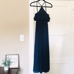 Show Me Your MuMu Rebecca Ruffle Dress XS Navy Bridesmaid Blue